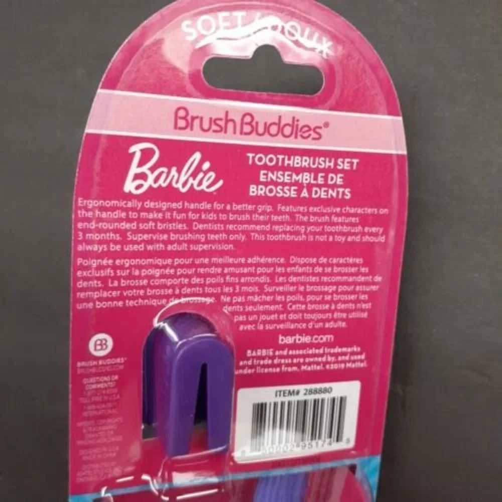 Mattel Barbie Brush Buddies Toothbrush 3 Piece Set Rinsing Cup Toothbrush Cap